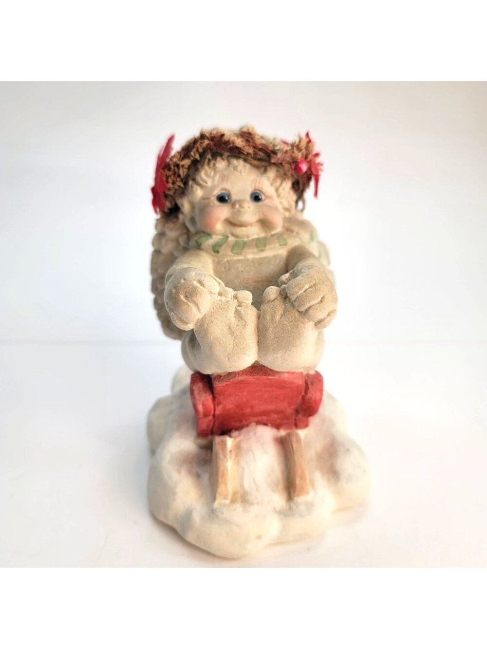 Dreamsicles Angel in Red Sleigh Winter Stamped Figurine Cast Art 1994 JJ3272